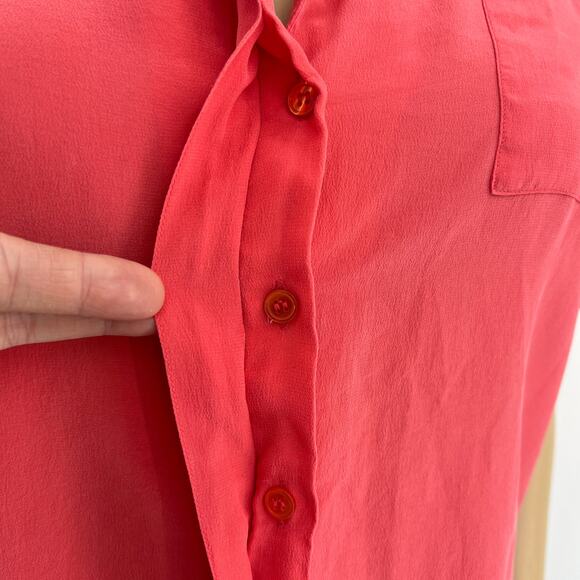 VINTAGE CLIO Los Angeles US 8 80’s 100% SILK Pink Orange Button Up Top Blouse - Picture 5 of 8